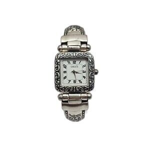 Chicos CH-226 Silver Ornate Cuff Bracelet Watch Square Dial Japan New Battery